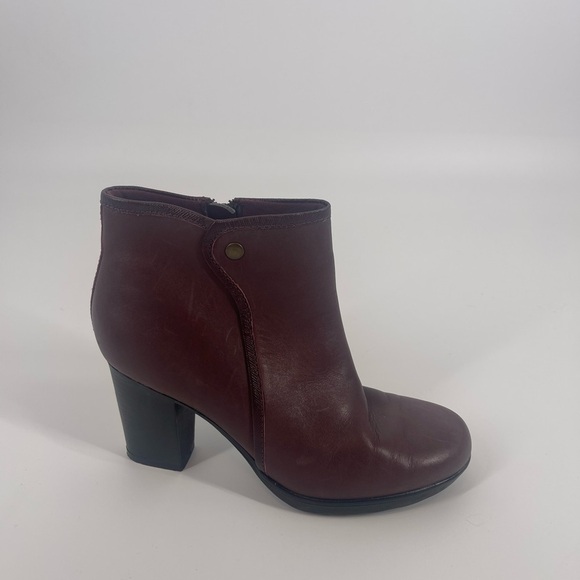 Clarks Halia Perch Burgundy Leather Ankle Booties 6.5M Comfy Red Boots  (SB4#5) - Picture 6 of 6